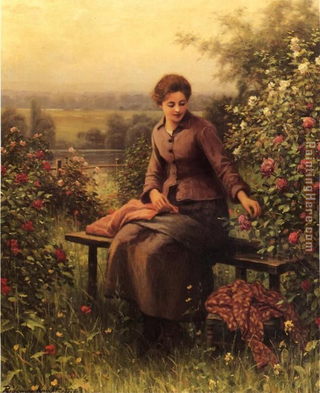 Seated Girl with Flowers painting - Daniel Ridgway Knight Seated Girl with Flowers art painting